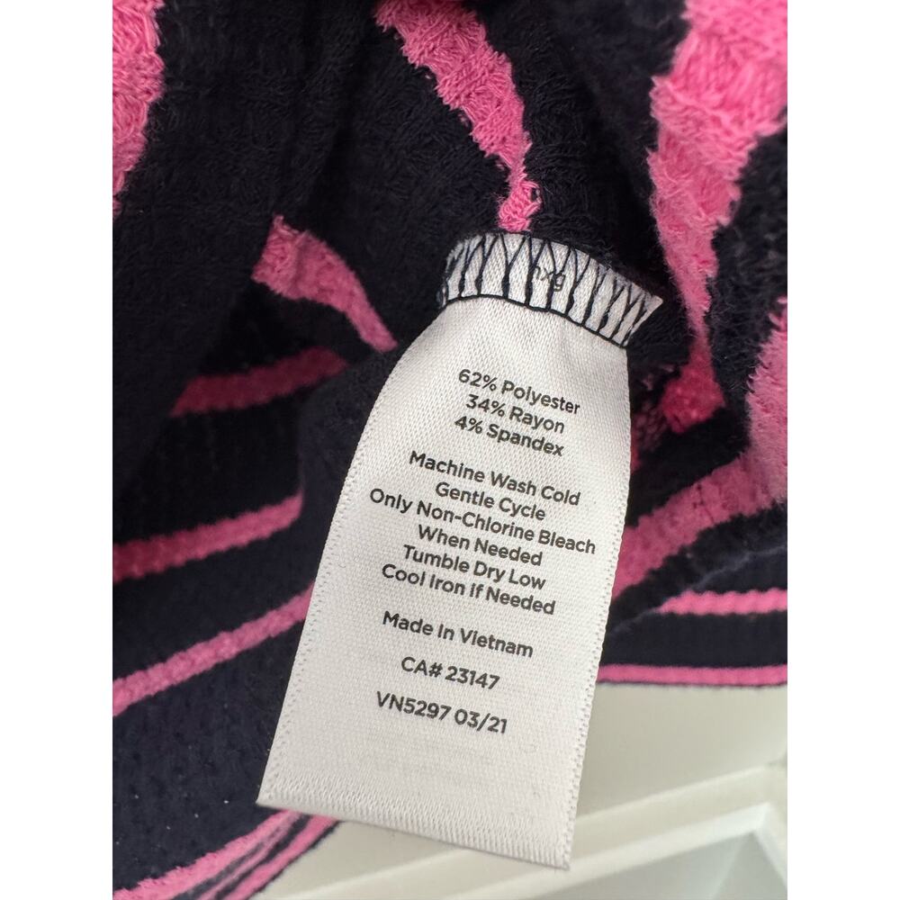 Talbots Navy Blue and Pink Stiped Waffle Knit Thermal Cowl Neck Shirt Size Small - Picture 3 of 5